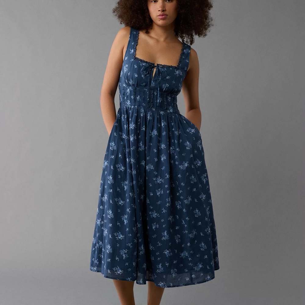 American Eagle Outfitters Corset Bodice Midi Dress
